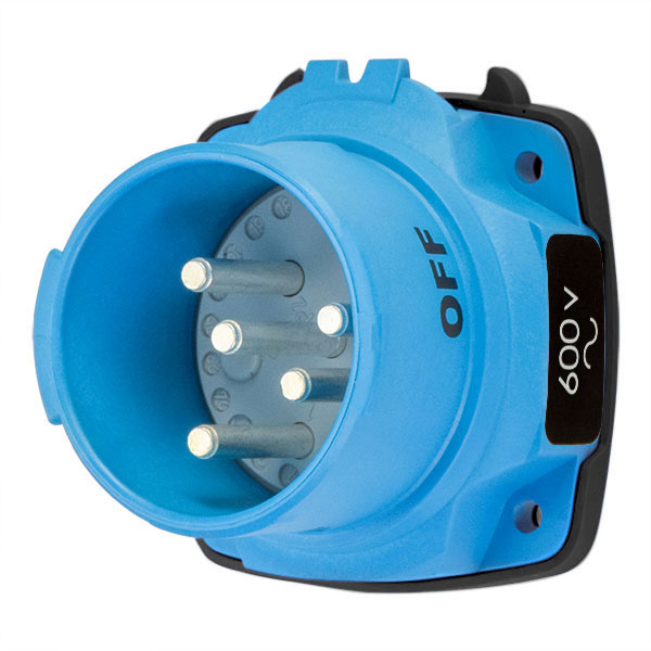 63-38142-972-A155 - DSN30 INLET POLY BLUE SIZE 2 TYPE 4X IP 69 2P+G 30A 600 VAC 60 Hz +2 AUX WITH NO LOCKOUT HOLE